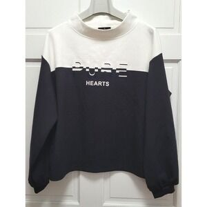 Monari Women's Pullover Sweater "Pure Hearts" - Navy Blue & White - Sz 10 Large